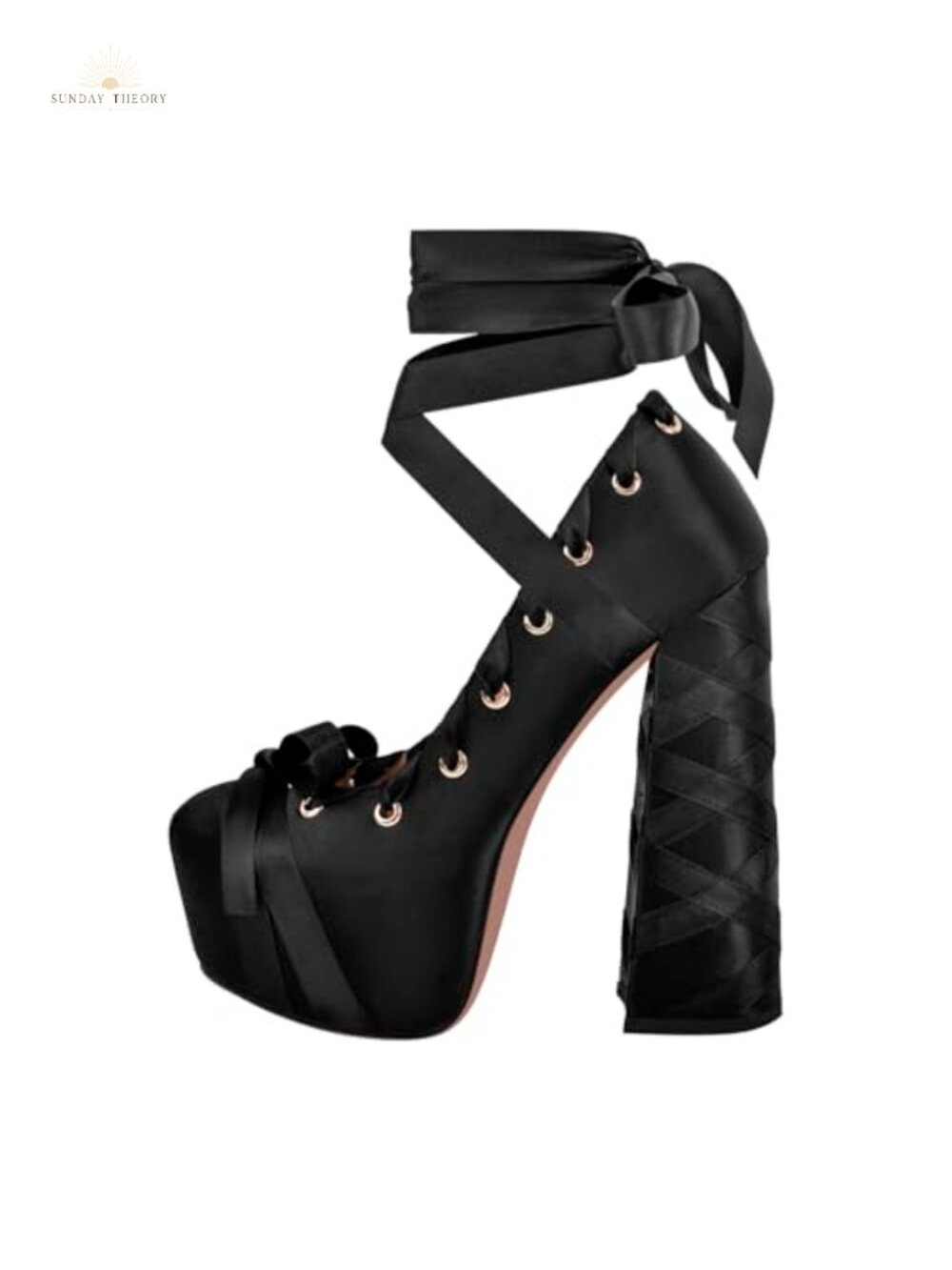 Chunky Heel Platform Pumps Ribbon Bow Lolita Satin Ankle Strap